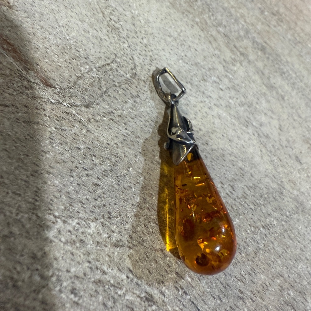 Amber Drop Necklace with Silver Detailing